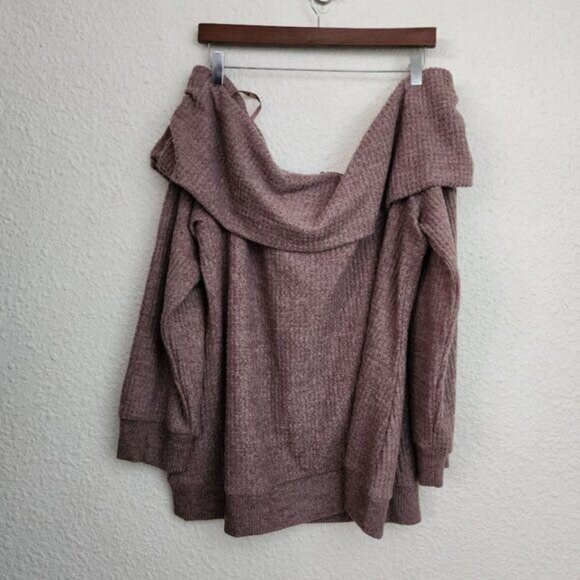 Torrid Brushed Waffle Off Shoulder Long Sleeve Top in Deep Taupe Women's Size 3X - Picture 6 of 11